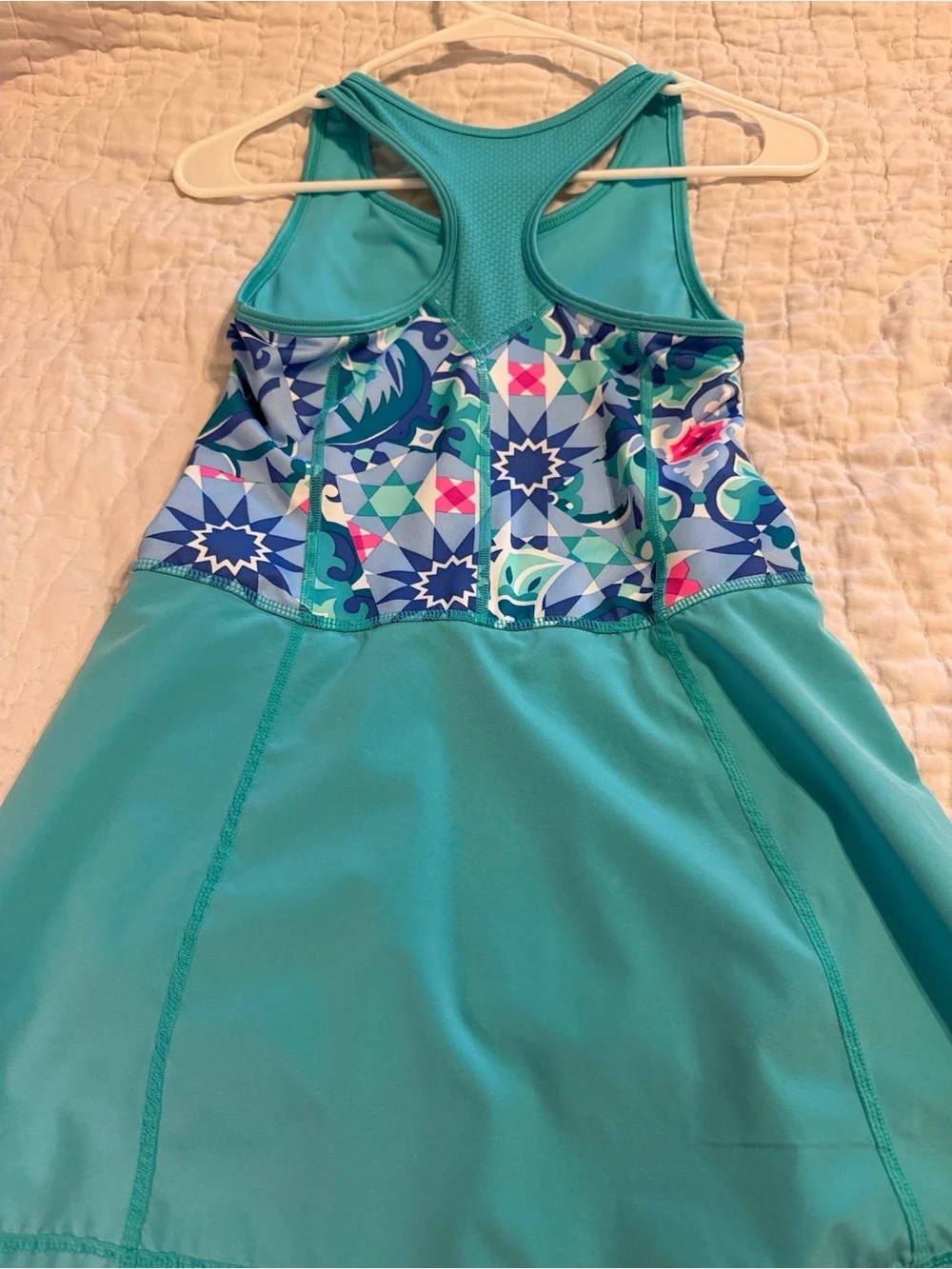 Girls' Teal Geo-Print Racerback dress
